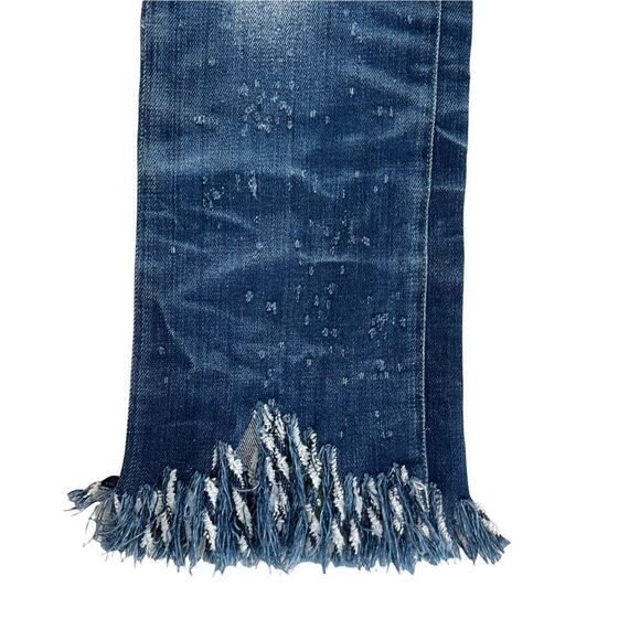 PRPS Biscayne Fringe Hem Short Capri Distressed Indigo Denim Jeans - Picture 5 of 8